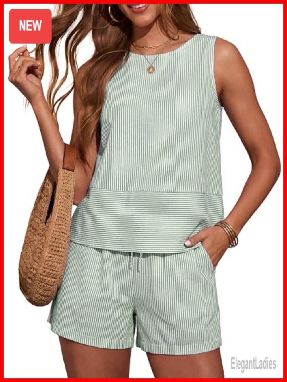 Women's 2 Piece Shorts Outfit Sleeveless Tank Top and Shorts with Pockets